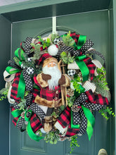 Load image into Gallery viewer, Luxury Woodland Santa Christmas Wreath | Rustic Buffalo Plaid Holiday Door Wreath | Handmade Christmas Décor