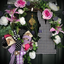 Load image into Gallery viewer, Custom Designer Handmade Spring Check Bunny Floral wreath