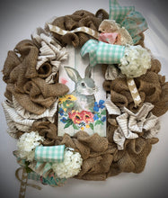 Carregar imagem no visualizador da galeria, Custom designer handmade Burlap Bunny Wreath