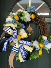 Laden Sie das Bild in den Galerie-Viewer, Custom Designer Handmade Vibrant Yellow, White and Blue Floral Wreath