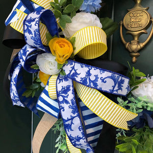 Custom Designer Handmade Vibrant Yellow, White and Blue Floral Wreath