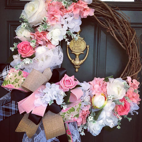 Custom Designer Handmade Pink, coral, cream and white wreath