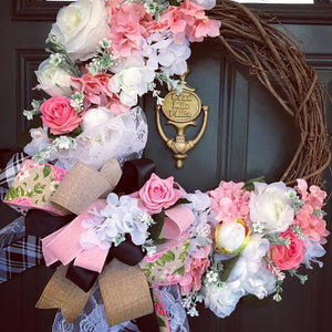 Custom Designer Handmade Pink, coral, cream and white wreath