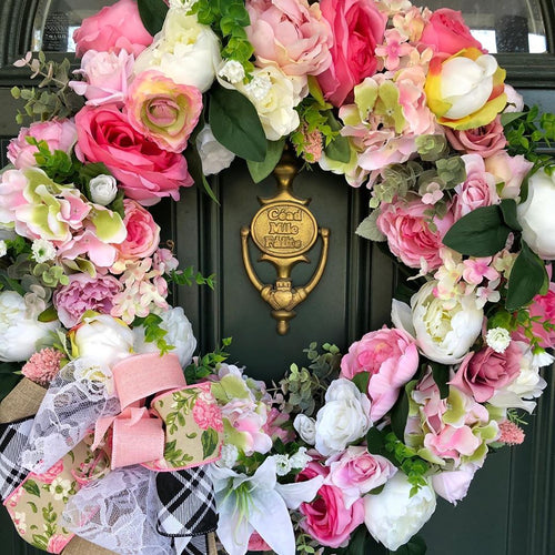 Custom Designer Handmade Pink, cream and white wreath