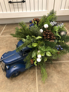 Classic Red / Blue/ Cream Christmas Truck Christmas / Winter centrepiece