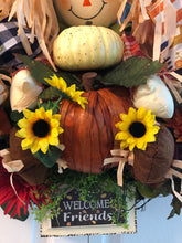 Load image into Gallery viewer, Custom designer handmade boy and girl scarecrow wreaths