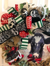 将图片加载到图库查看器，Custom designer handmade Christmas Country Cow Wreath