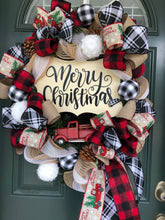 Load image into Gallery viewer, Custom designer handmade Classic Red Truck Merry Christmas Wreath