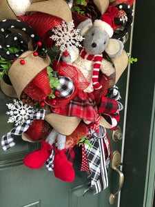 Custom designer handmade Christmas Country Mouse Wreath