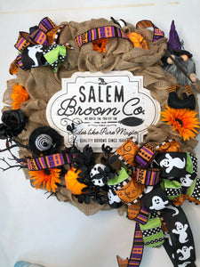 Custom Designer Handmade Salem Broom Company Halloween Wreath