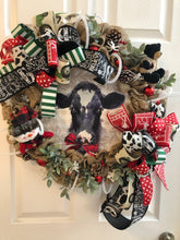 将图片加载到图库查看器，Custom designer handmade Christmas Country Cow Wreath