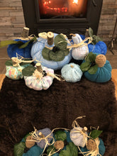 Load image into Gallery viewer, Custom designer handmade Blue and teal plush/foam fabric pumpkins