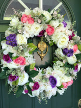 将图片加载到图库查看器，Custom Designer Handmade Spring and Summer Purple Pink and White Wreath