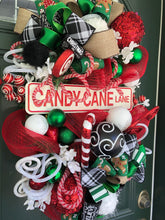 Cargar imagen en el visor de la galería, Custom designer handmade Christmas Candy Cane Lane Wreath