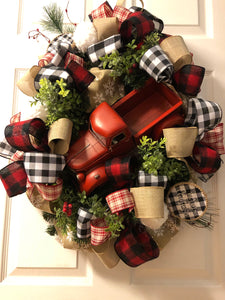 Custom designer handmade Classic Red Truck Merry Christmas Wreath