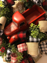 Load image into Gallery viewer, Custom designer handmade Classic Red Truck Merry Christmas Wreath