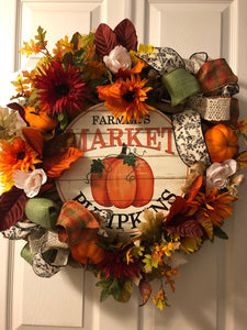 Custom Designer Handmade Farmer's Market Pumpkins Wreath