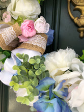 将图片加载到图库查看器，Custom Designer Handmade Pink, Blue and White Spring / Summer Wreath