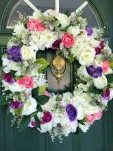 将图片加载到图库查看器，Custom Designer Handmade Spring and Summer Purple Pink and White Wreath