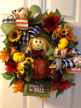 Load image into Gallery viewer, Custom designer handmade boy and girl scarecrow wreaths