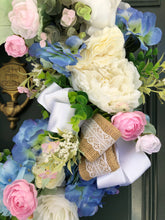 Cargar imagen en el visor de la galería, Custom Designer Handmade Pink, Blue and White Spring / Summer Wreath