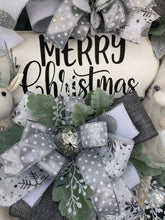 Load image into Gallery viewer, XL Merry Christmas Ballerina Reindeer Silver and White/Cream Wreath