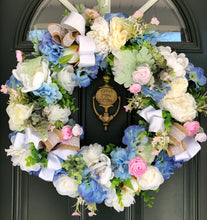 Load image into Gallery viewer, Custom Designer Handmade Pink, Blue and White Spring / Summer Wreath