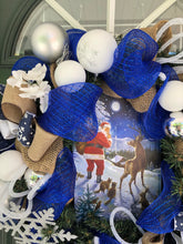 Load image into Gallery viewer, Custom designer handmade Blue Santa Wreath