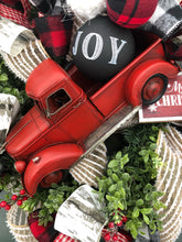 Load image into Gallery viewer, Custom designer handmade Classic Red Truck Merry Christmas Wreath