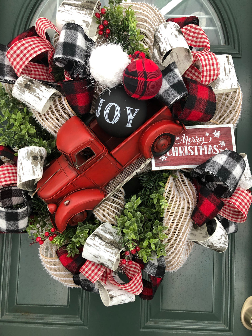 Custom designer handmade Classic Red Truck Merry Christmas Wreath