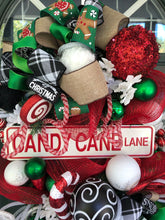 Load image into Gallery viewer, Custom designer handmade Christmas Candy Cane Lane Wreath