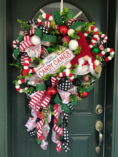 Coroa de flores XL Christmas Gnome Candy Cane