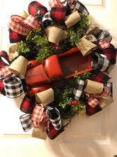 Load image into Gallery viewer, Custom designer handmade Classic Red Truck Merry Christmas Wreath