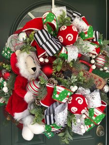 XL Christmas Teddy Bear and Truck Wreath