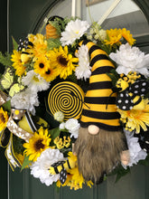 Load image into Gallery viewer, Bee Gnome Floral Wreath