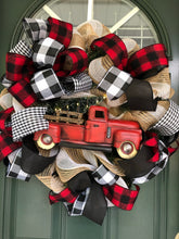 Load image into Gallery viewer, Custom designer handmade Classic Red Truck Merry Christmas Wreath