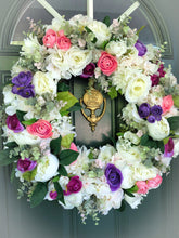 将图片加载到图库查看器，Custom Designer Handmade Spring and Summer Purple Pink and White Wreath