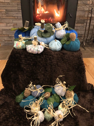 Custom designer handmade Blue and teal plush/foam fabric pumpkins