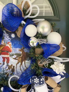 Custom designer handmade Blue Santa Wreath