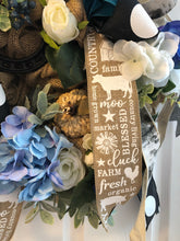 Charger l&#39;image dans la galerie, Custom designer handmade Blue, teal, black, white and burlap fall wreath