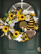 Load image into Gallery viewer, Bee Gnome Floral Wreath