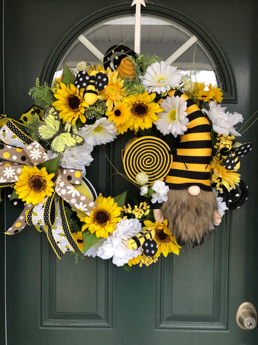 Bee Gnome Floral Wreath