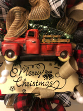 Load image into Gallery viewer, Custom designer handmade Classic Red Truck Merry Christmas Wreath