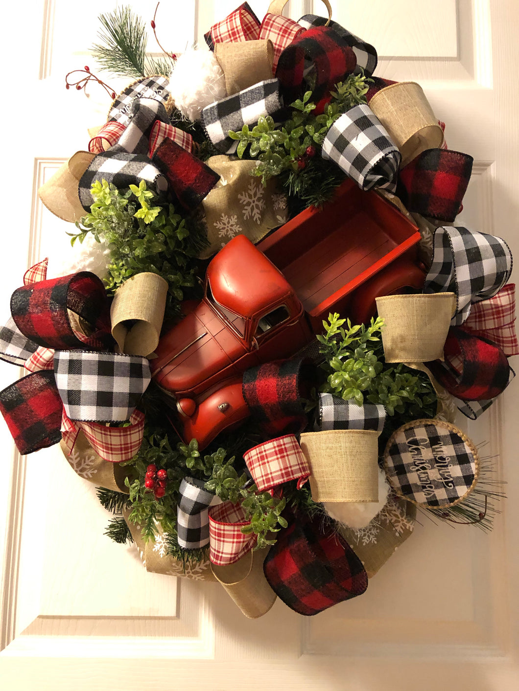 Custom designer handmade Classic Red Truck Merry Christmas Wreath