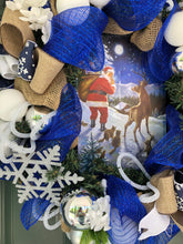 Load image into Gallery viewer, Custom designer handmade Blue Santa Wreath