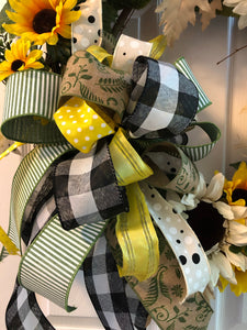 Custom Designer Handmade Yellow, green, black and cream sophisticated wreath