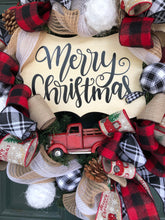 Load image into Gallery viewer, Custom designer handmade Classic Red Truck Merry Christmas Wreath