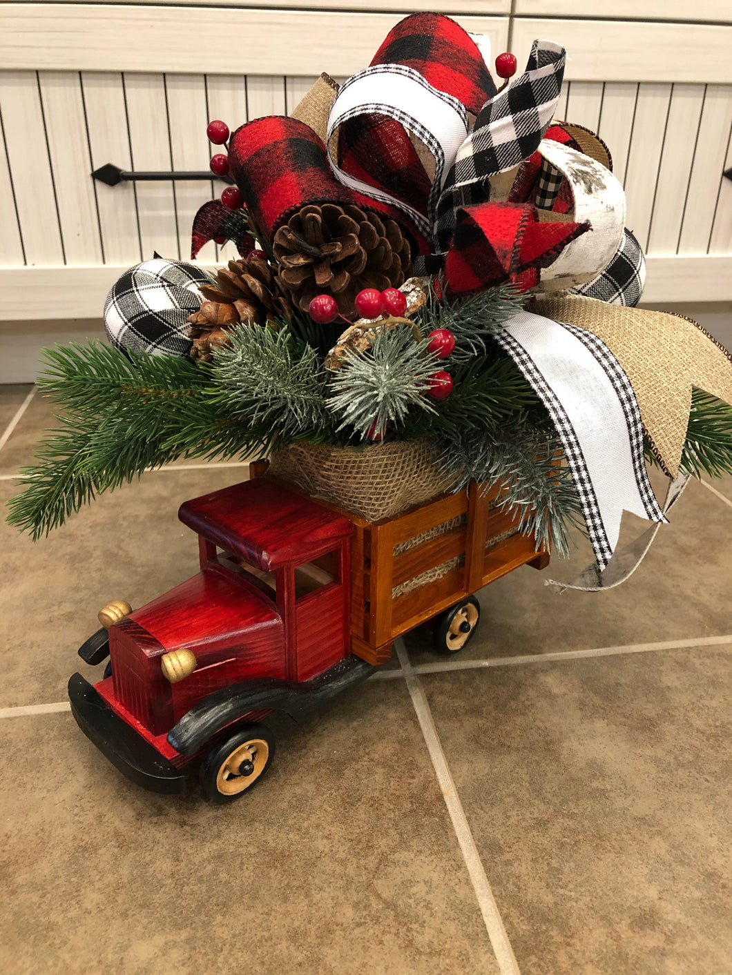 Classic Red Truck Christmas centerpiece / Table Arrangements /  Table Decor