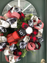 Cargar imagen en el visor de la galería, Custom designer handmade Classic Red Truck Christmas Wreath