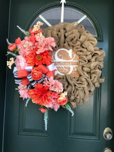 Laden Sie das Bild in den Galerie-Viewer, Custom designer handmade Monogram Burlap Wreath